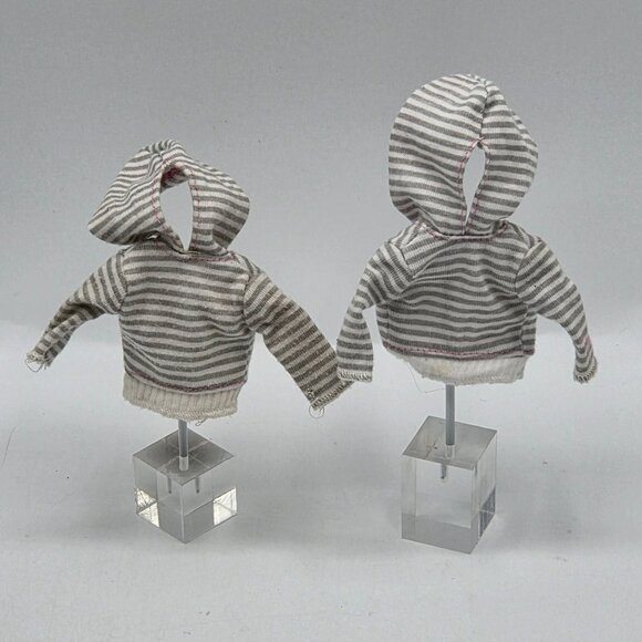 Two Vintage Mattel Barbie Ken Doll Hoodie Set Gray White Striped #59 - Picture 4 of 5